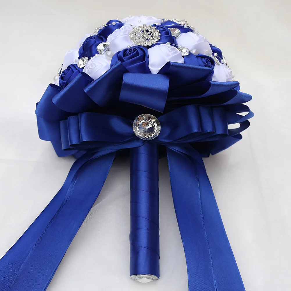 Fashion Royal Blue White Bouquet For Wedding Decoration Rhinestone Bride and Bridesmaids Holding Flowers Marriage Party Bouquet
