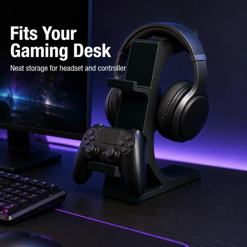 Supporto Integrato per Controller e Cuffie, Stand Universale a 3 Livelli per PS4/PS5/XBOX, Accessori da Gaming per Scrivania - immagine 2