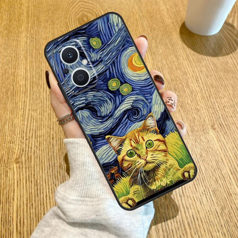 Van Gogh's The Starry Night Artistic Cat Phone Case Cover