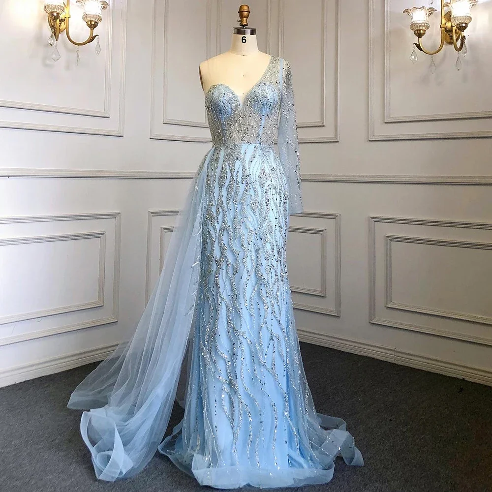 Water Blue Luxury Evening Dresses Gowns 2025 A-Line Beaded High-end For Women Wedding Party HM67419