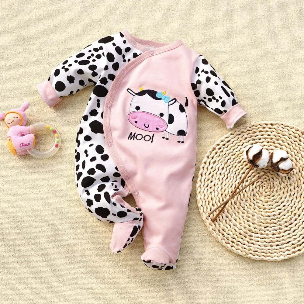 Cute baby girl cotton romper Cow embroidery long sleeve baby clothes 0 to 12 months Onesies Comfortable girls jumpsuit