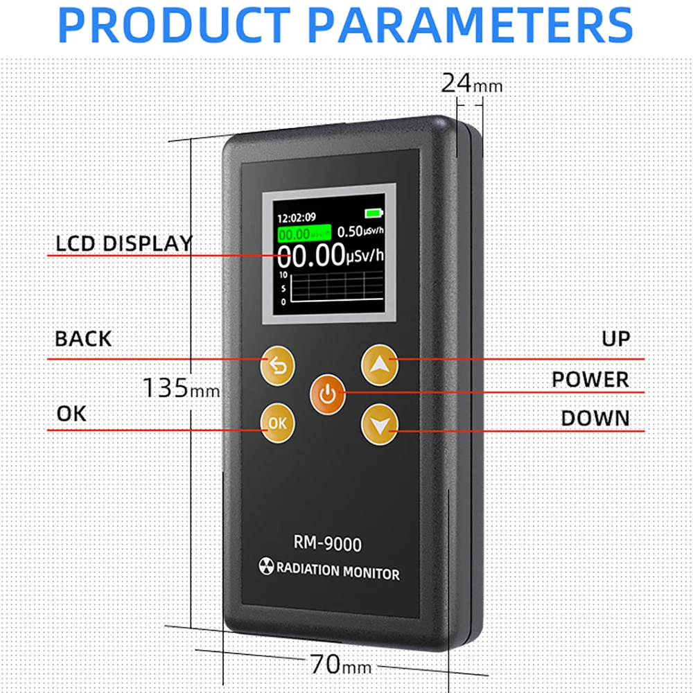 Geiger Counter Radiation Detector Personal Dosimeter X-ray γ-ray β-ray Beta Gamma Detection Nuclear Radiation Meter RM9000 6