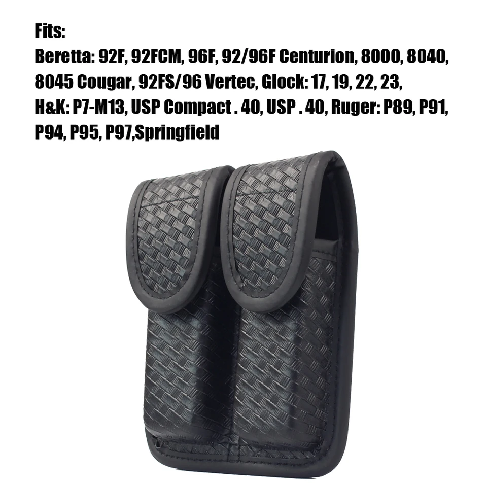 Leather Basket Weave Double Magazine Holder With Snaps – Sinatra Uniform