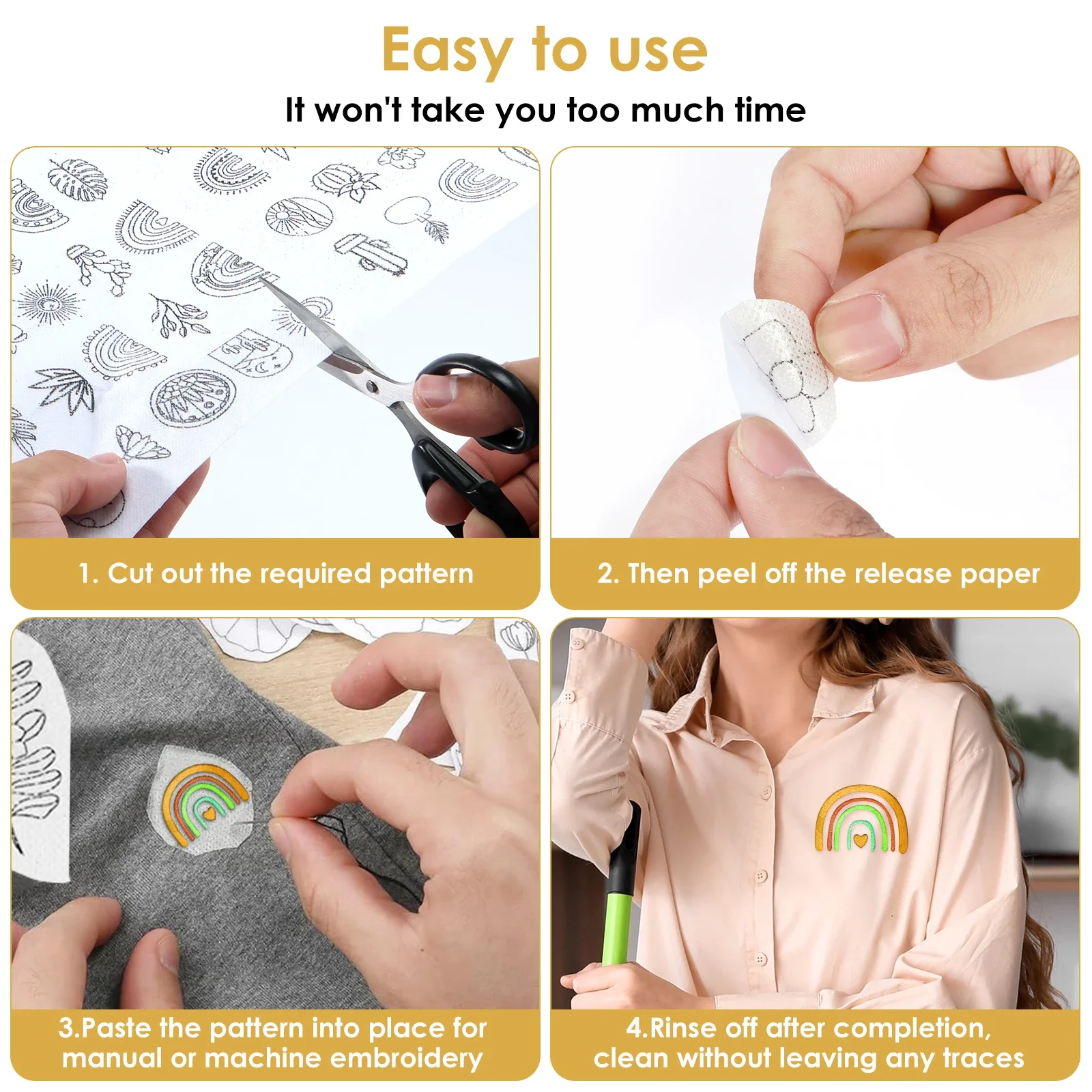 12Pcs Sticky Water Soluble Embroidery Stabilizer Printable Embroidery Backing Stabilizer Self-Adhesive Water Soluble Stabilizer