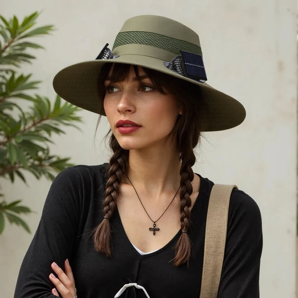 Nylon Outdoor Sun Hat with Solar Fan for Beach Garden
