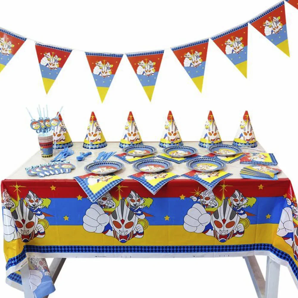 

Cartoon Ultraman 6pcs/lot Party Tableware Napkins Flag Plate Cup Balloon Happy Birthday Christmas Decoration