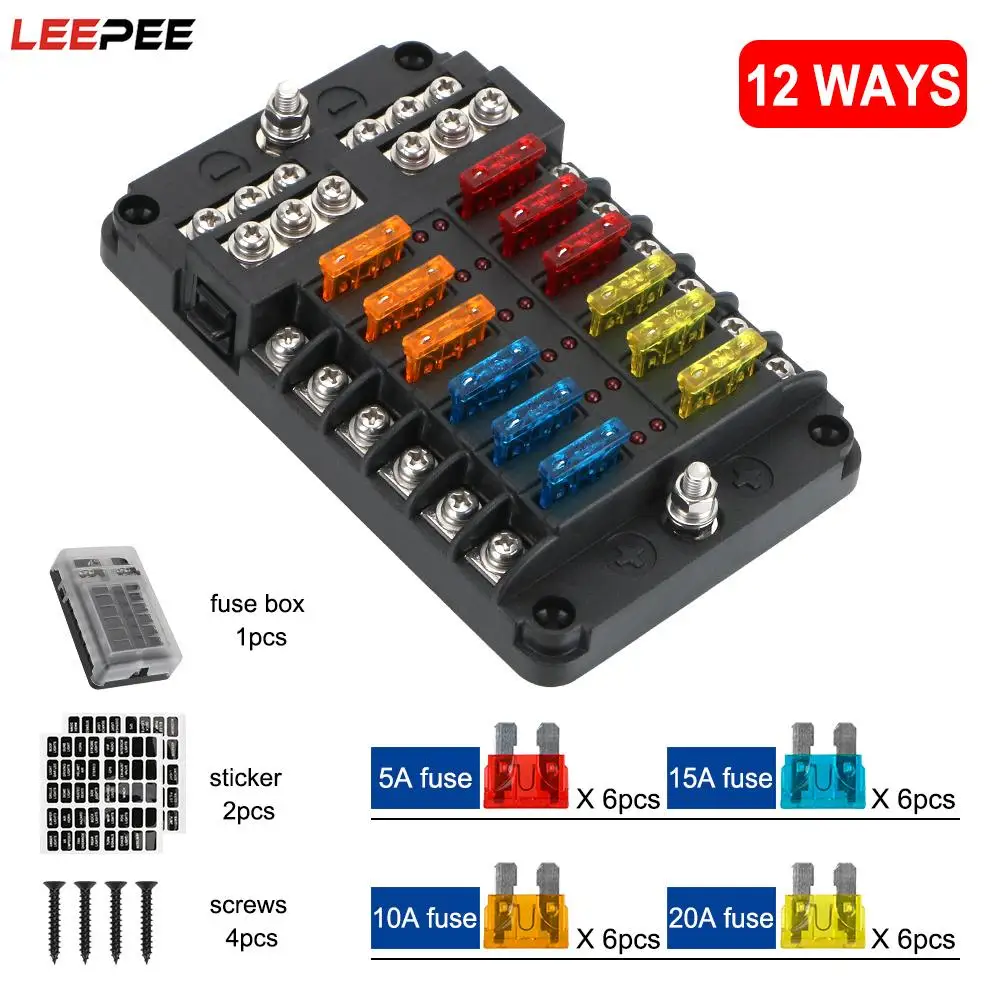 Fuse Box Holder 6 Ways 12 Ways Blade Fuse Block 12V 32V Plastic Cover