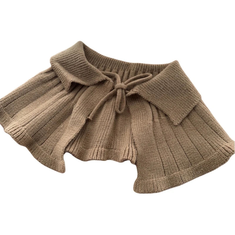 Solid Color Knitted Shawl for Baby Girls, Soft & Comfortable Warm Strap Tied False Collar Children Removable Collar