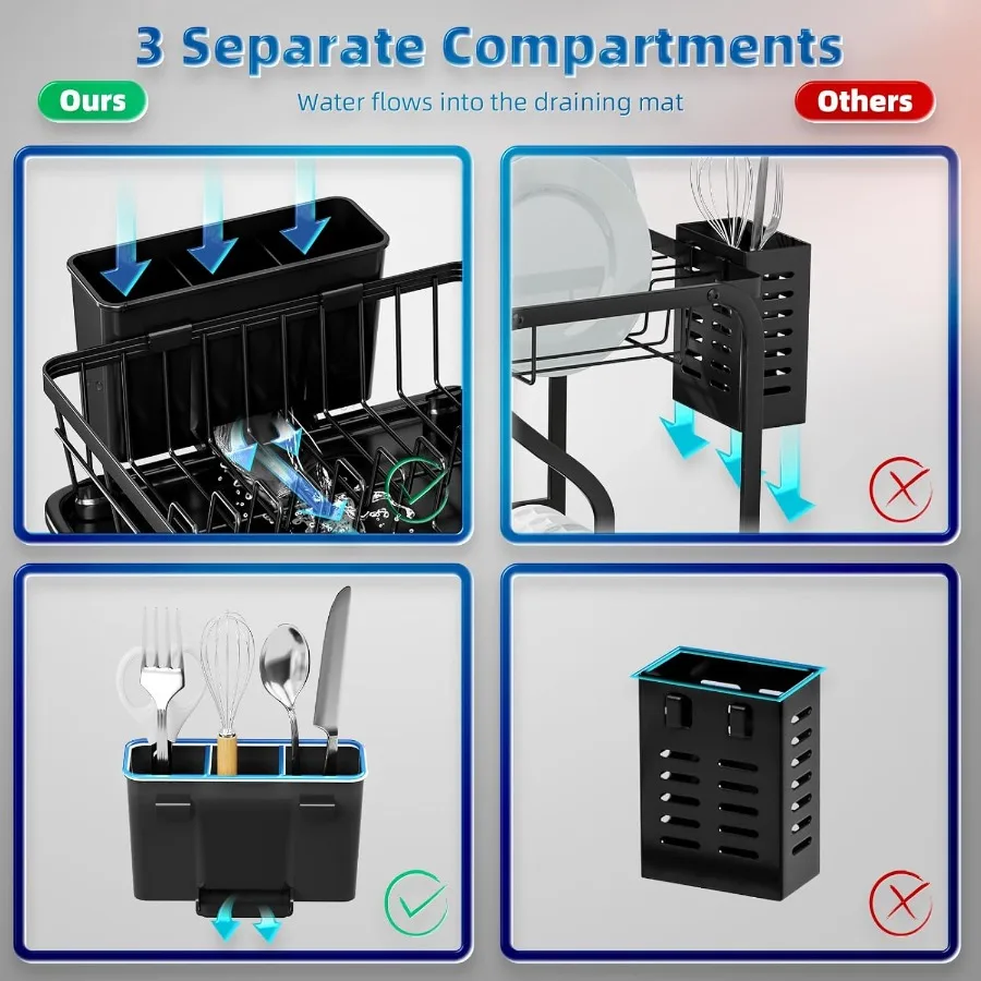 2 Tiers Dish Drying Rack SpaceSaving Dish Racks for Kitchen Counter Dish Drainer Drying Rack with Drainboard Utensil Holder Cup