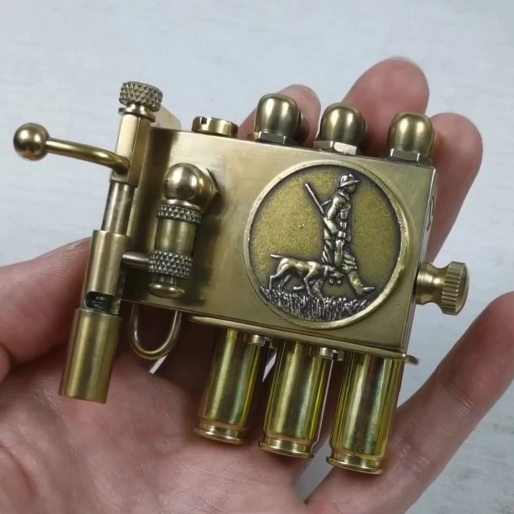 Accendino Da Trincea Vintage A Cherosene - Stile Steampunk In Oro E Argento - Foto 8