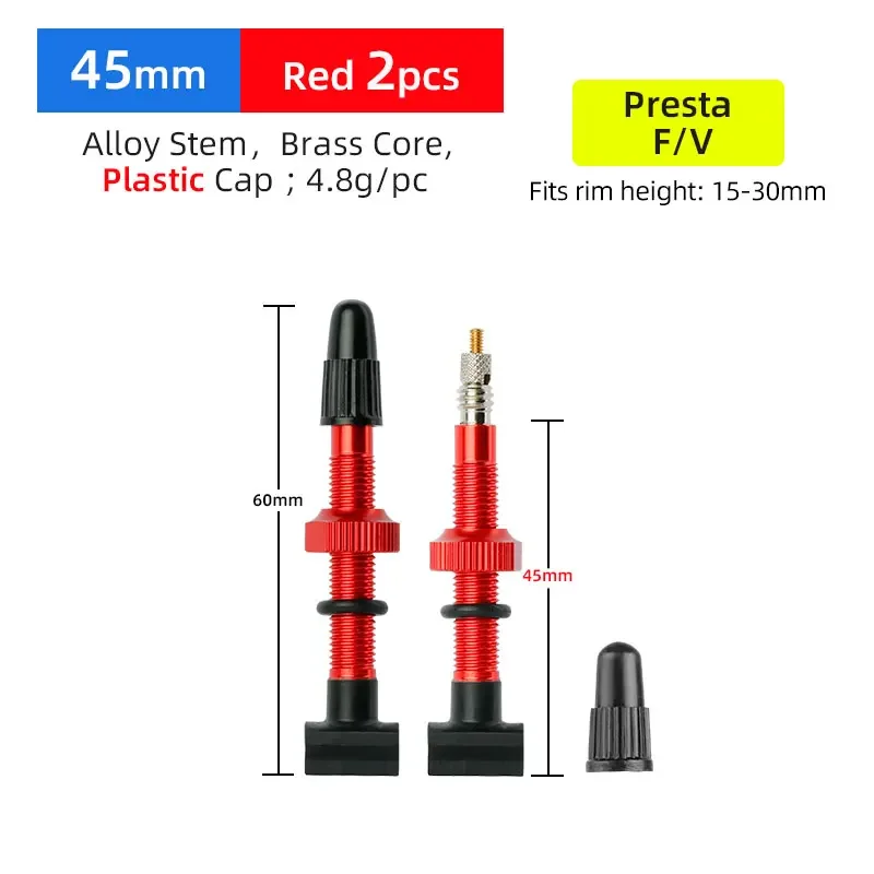 Deemount 456080MM Tubeless Valves Bicycle Aluminum Alloy Presta Nipples square bottom FV Removable Core Air Valve for MTB
