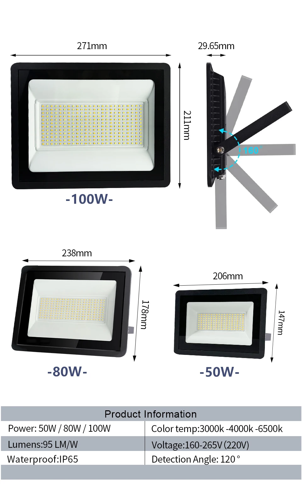 Description Picture 4 of itemLed Floodlight 100W 80W 50W Dip Key Switch Led Spotlights For IP65 Outdoor Cold Neutral Warm White For Courtyard Garden Lighting
