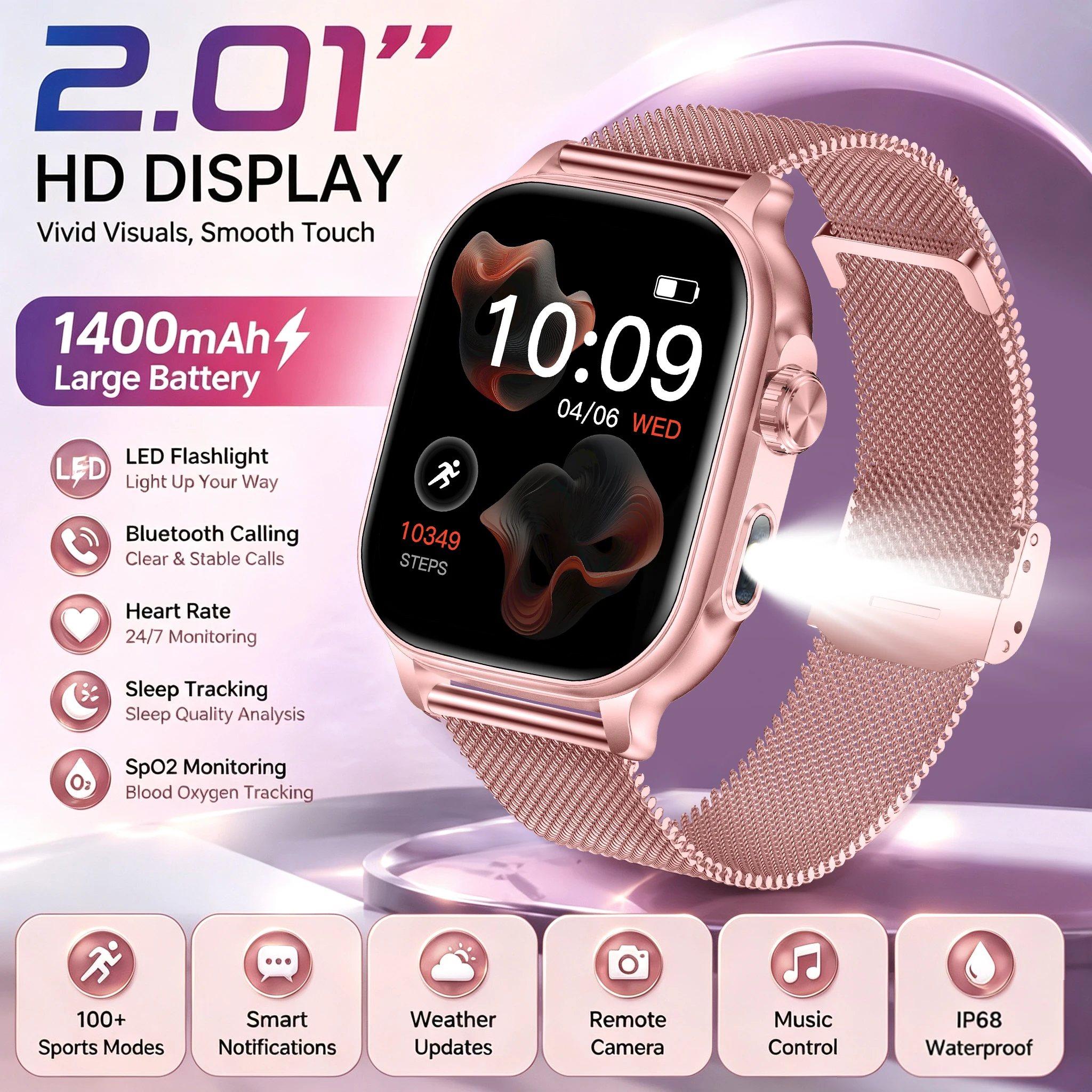 Nuovo Smartwatch da Donna 2026 con Batteria Grande da 1400mAh, Schermo HD da 2.1", Modalità Sport GPS, Impermeabile IP68, Monitoraggio Frequenza Cardiaca