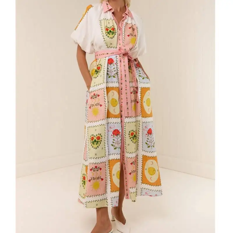 Cover Ups Dresses For Swimwear Women 2026 New Smiley Linen Loose Lace-Up Cardigan With Big Swing Dress For Ladies Summer Kaftan - 2