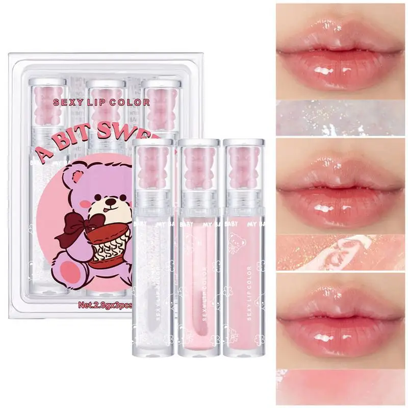 

3Pcs Glitter Lip Gloss Long effect & Waterproof Liquid Lipstick Moisturizing & Hydrating Lip Plumper Oil Non Stick Cup Lip Paint
