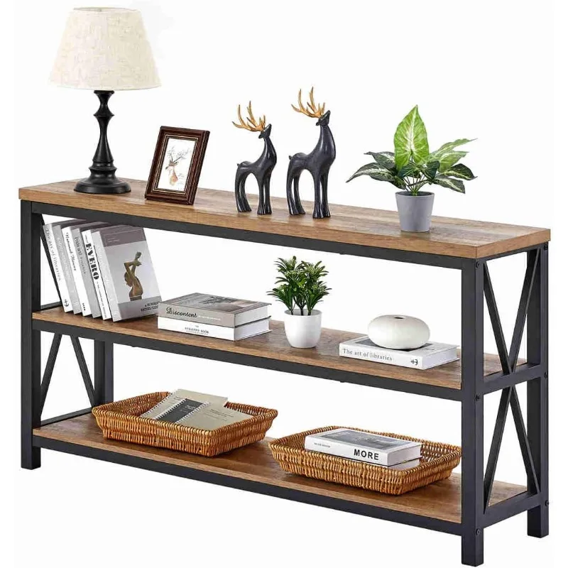 

FATORRI Industrial Console Table for Entryway, Wood Sofa Table, Rustic Hallway Tables with 3-Tier Shelves