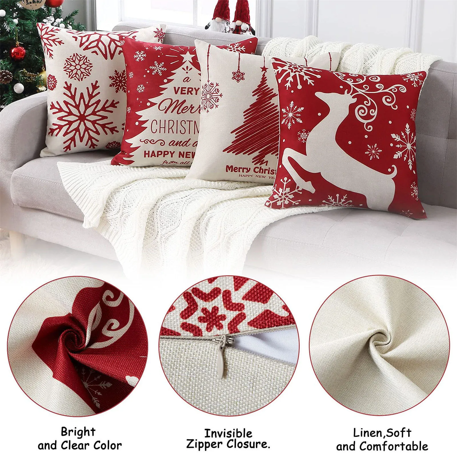 ZWJD Lot de 4 housses de coussin décoratives de style
