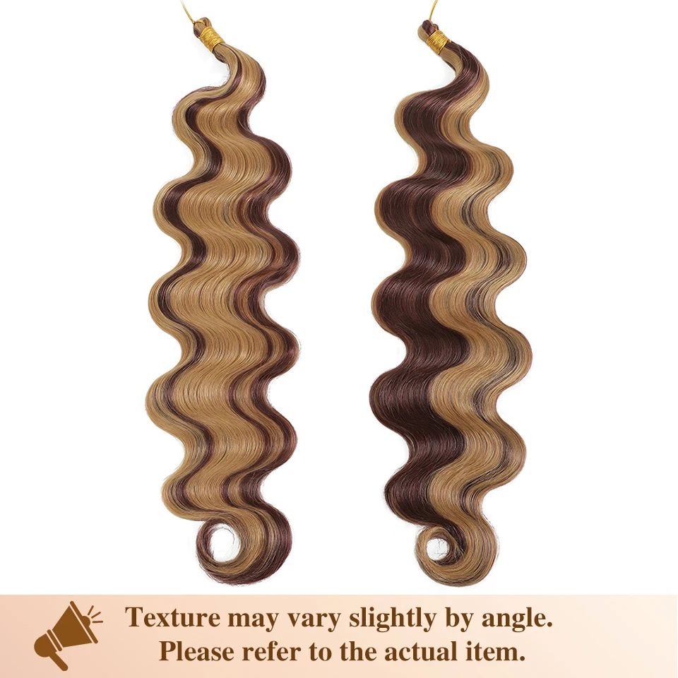 24" Body Wave Braiding Hair Extensions 3-5Pcs Synthetic Pre-Feathered Black Boho Box Braids for Goddess French Curl Crochet Hair 4