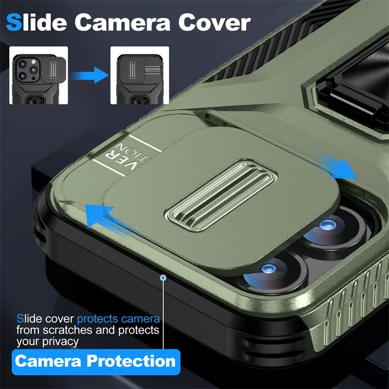 Bananq Slide Push Window Camera Back Case For iPhone 15 14 Plus 13 12 Mini 11 Pro Max Shockproof Magnetic Ring Stand_voghion.com