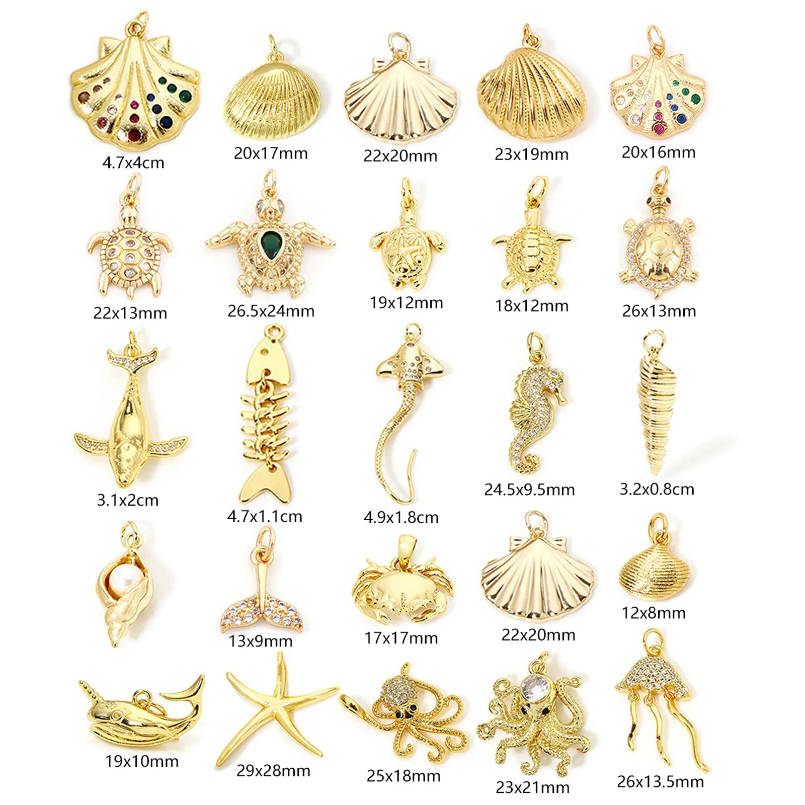 1PC Messing Ozean Charms für Schmuckherstellung 18K echt vergoldet Muschel Schildkröte Wal Oktopus Anhänger Halskette Armband DIY – Detail 1