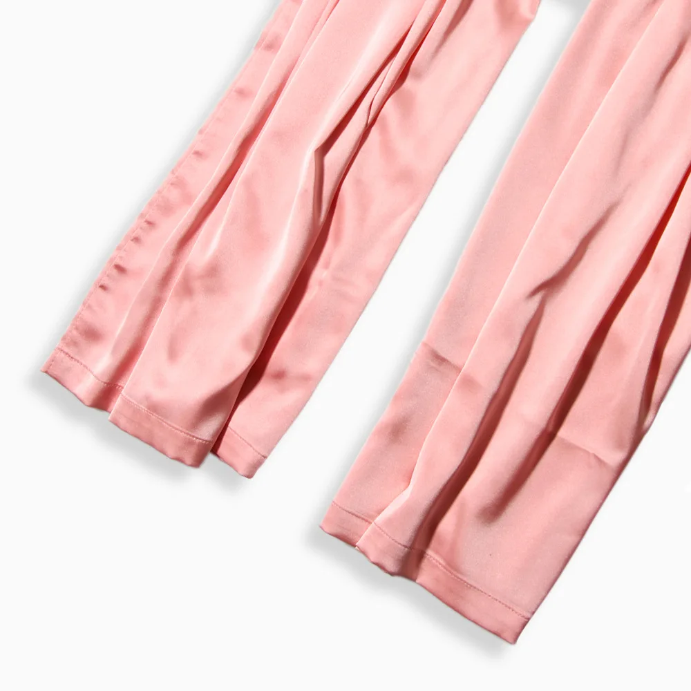 Duplo de Seda Arco de Cintura Verão Superior Alta Laço-up Salto Alto Solto Duas Peças Terno Férias Casual Usar Calças Rosa Conjunto 2022 8 Computers & Electronics