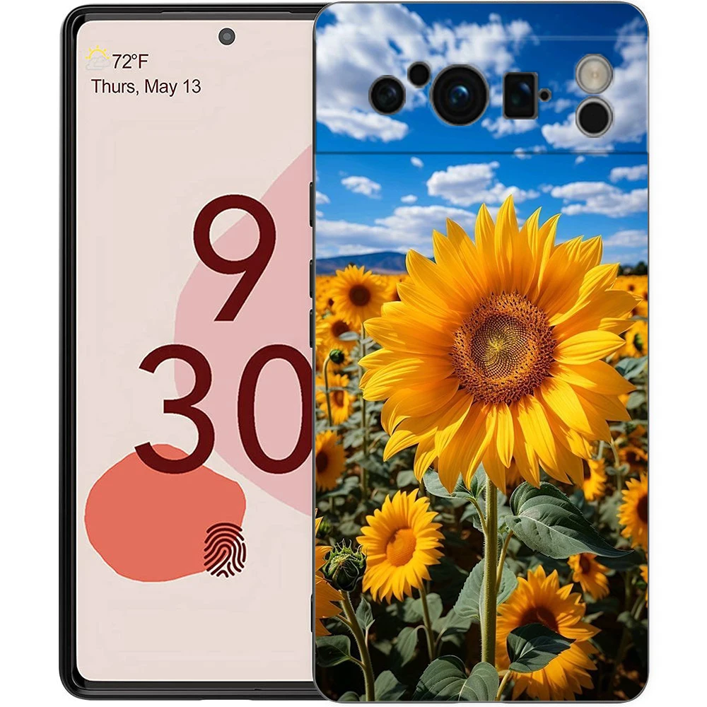 Elegant Sunflower Design Luxury Phone Case - Black Soft TPU Cover