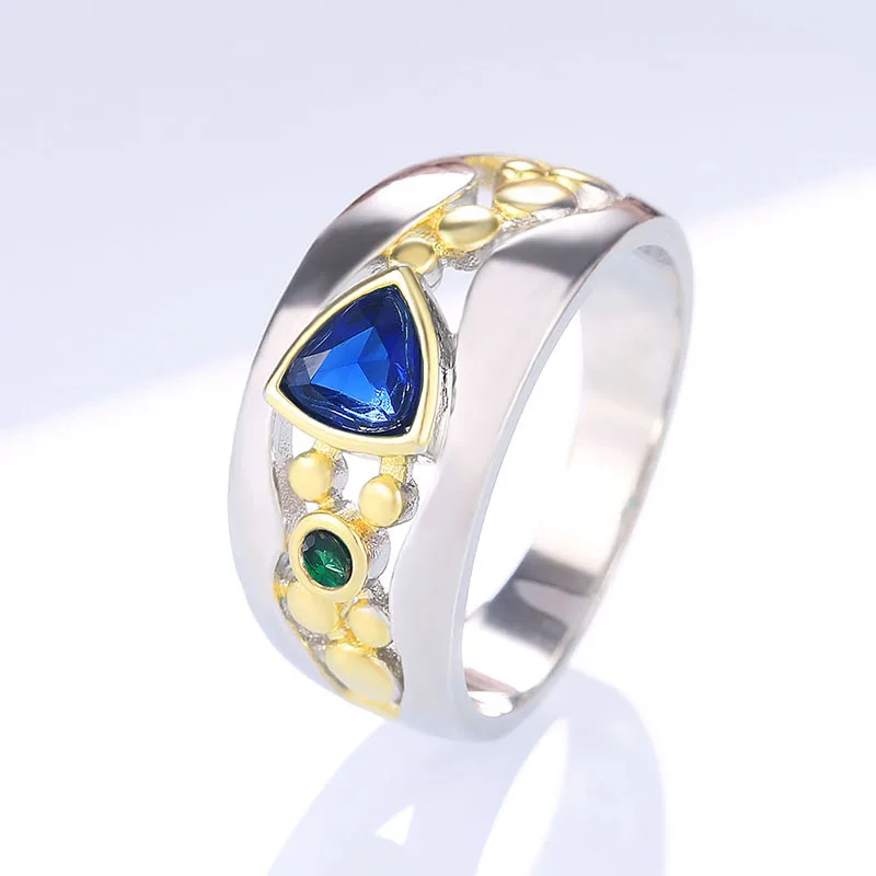 Huitan Two Tone Design Triangular Blue/Green CZ Women Rings - Image 4