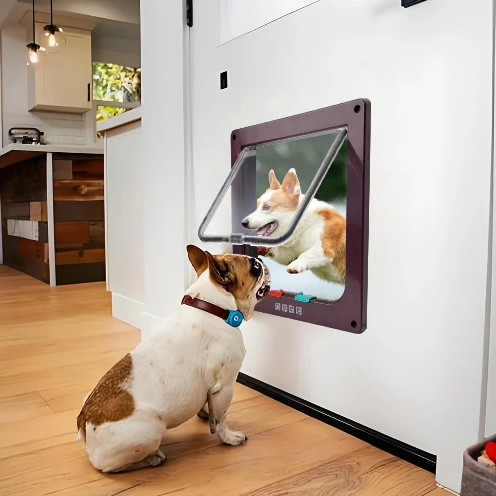 Dog Cat Flap Door with 4 Way Security Lock two-way access Flap Door Controllable Switch Direction Pet Supplies Puppy Safety Gate