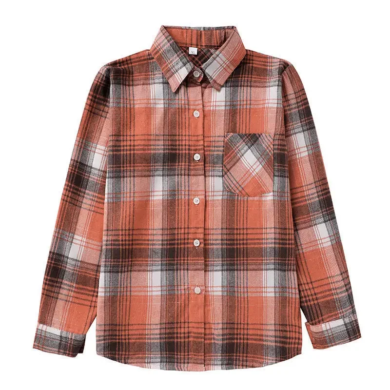 Office Lady Work Commute Top Lattice Print Blouses Casual Shirts Tops Women's New Spring Autumn Lapel Chic Cardigan Shirt Female