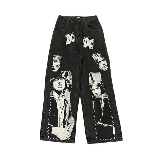 UNCLEDONJM High Street Patchwork Printed Jeans Ins Hip Hop Wide Leg Pants Men hip hop jeans men baggy jeans gray