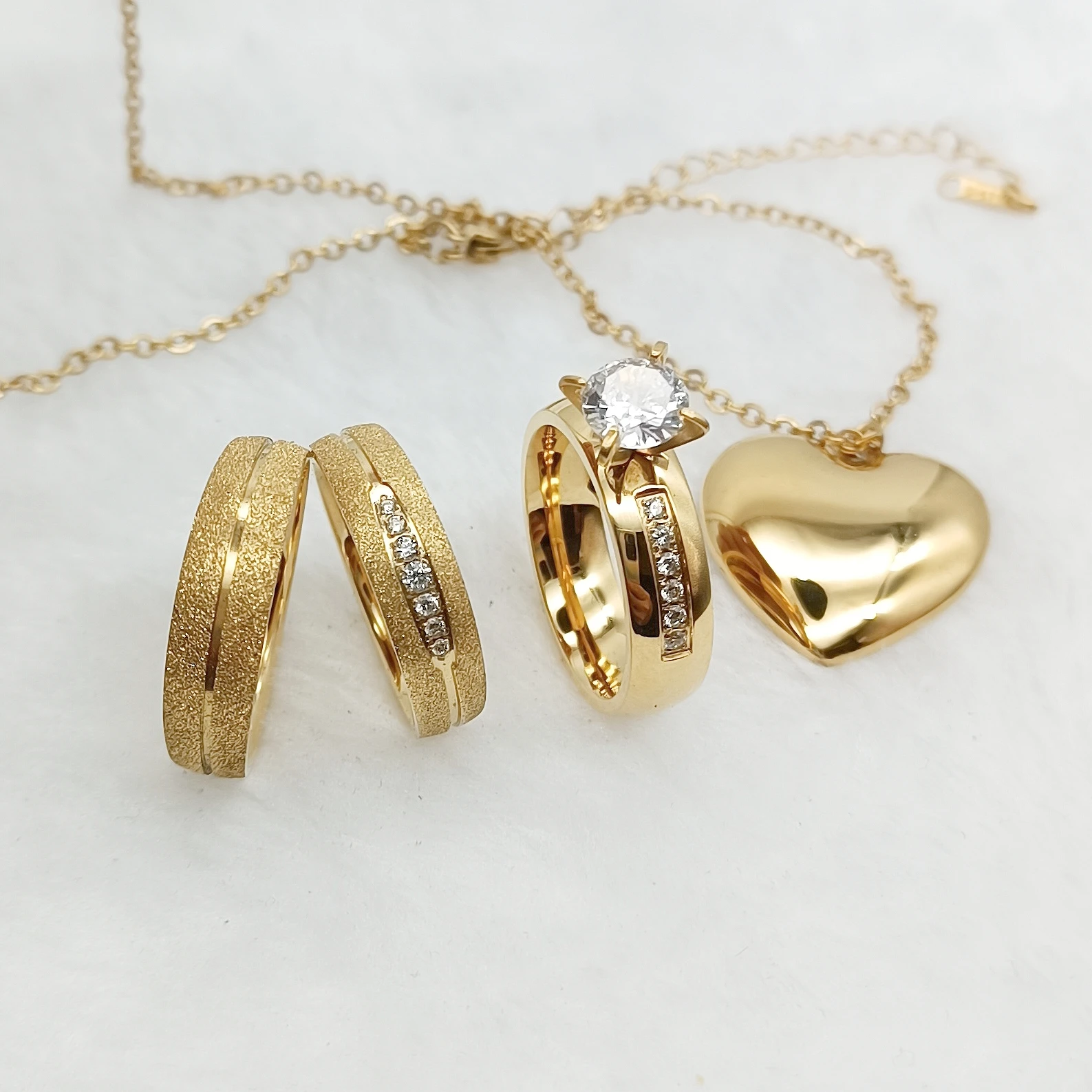 

Stone Gold Plated Ring Designs For Men Pendant Wedding Engagement Bridal Couples Jewelry Sets cz Diamond Ring