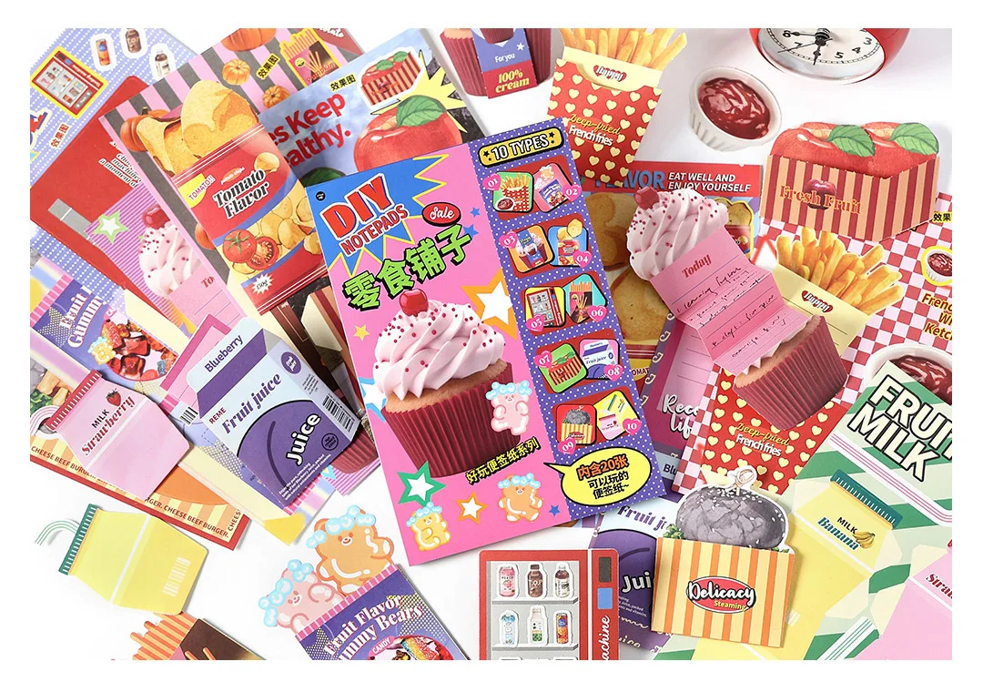 20 stücke INS Nette Snack dessert Material Papier Dekorative Schreibwaren Scrapbooking Memo Pad Tagebuch Album Label Dekorative papier – Detail 14