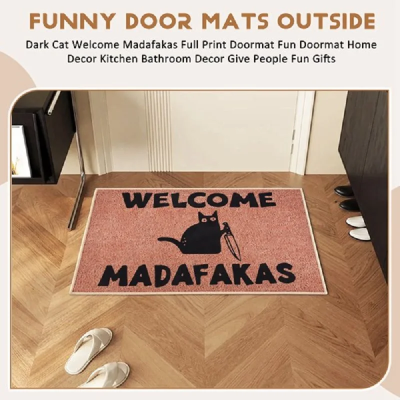 Dark Cat Welcome Madafakas Full Print Doormat Fun Doormat Home Decor Kitchen Bathroom Decor Give People Fun Gifts