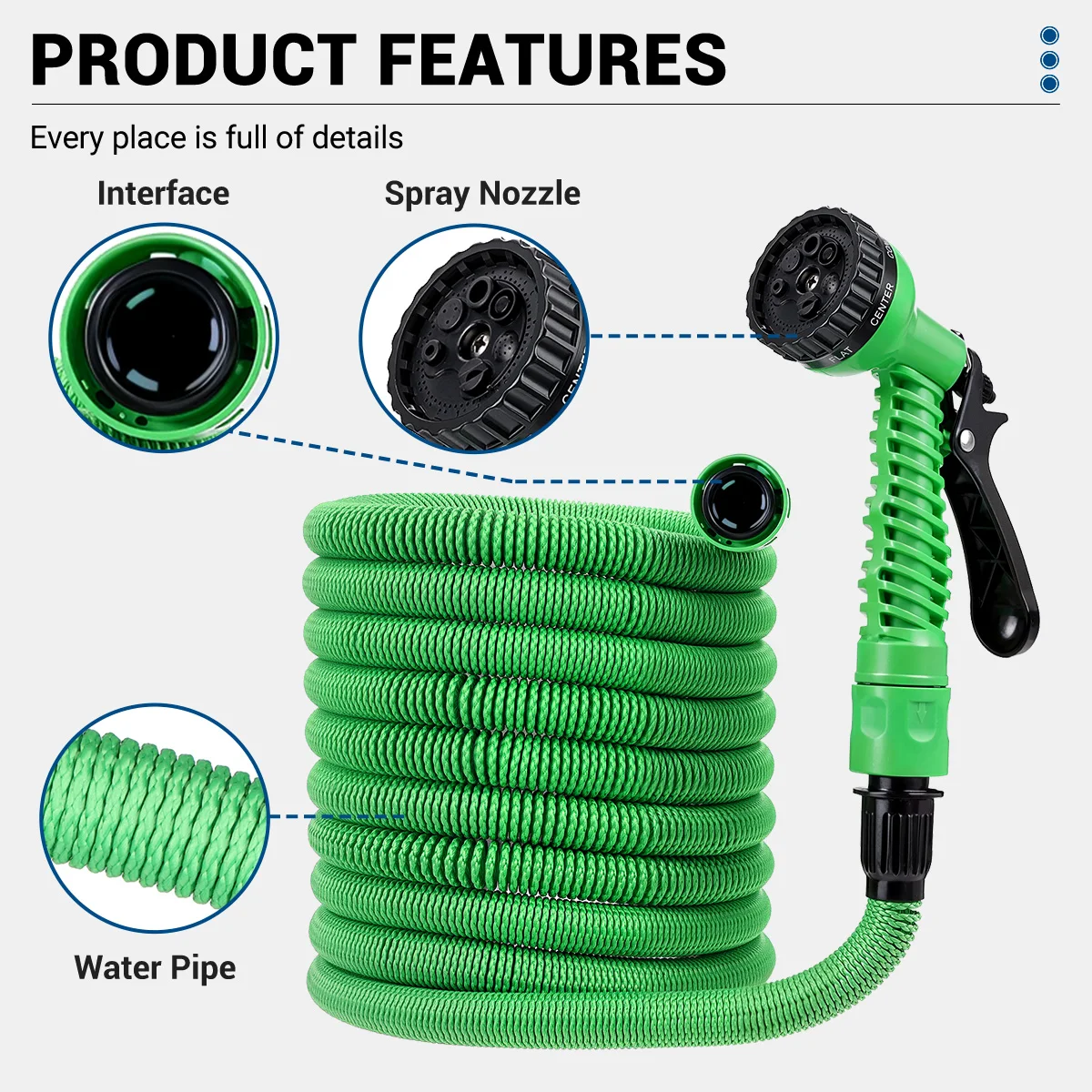 Drillpro Hochdruck erweiterbares Wasserrohr 6 x 9,5 mm Latex-Polyester-Schnellanschlüsse 1/2 Zoll 3/4 Zoll Wasserhahn PP-Spritzpistole für den Garten – Detail 6