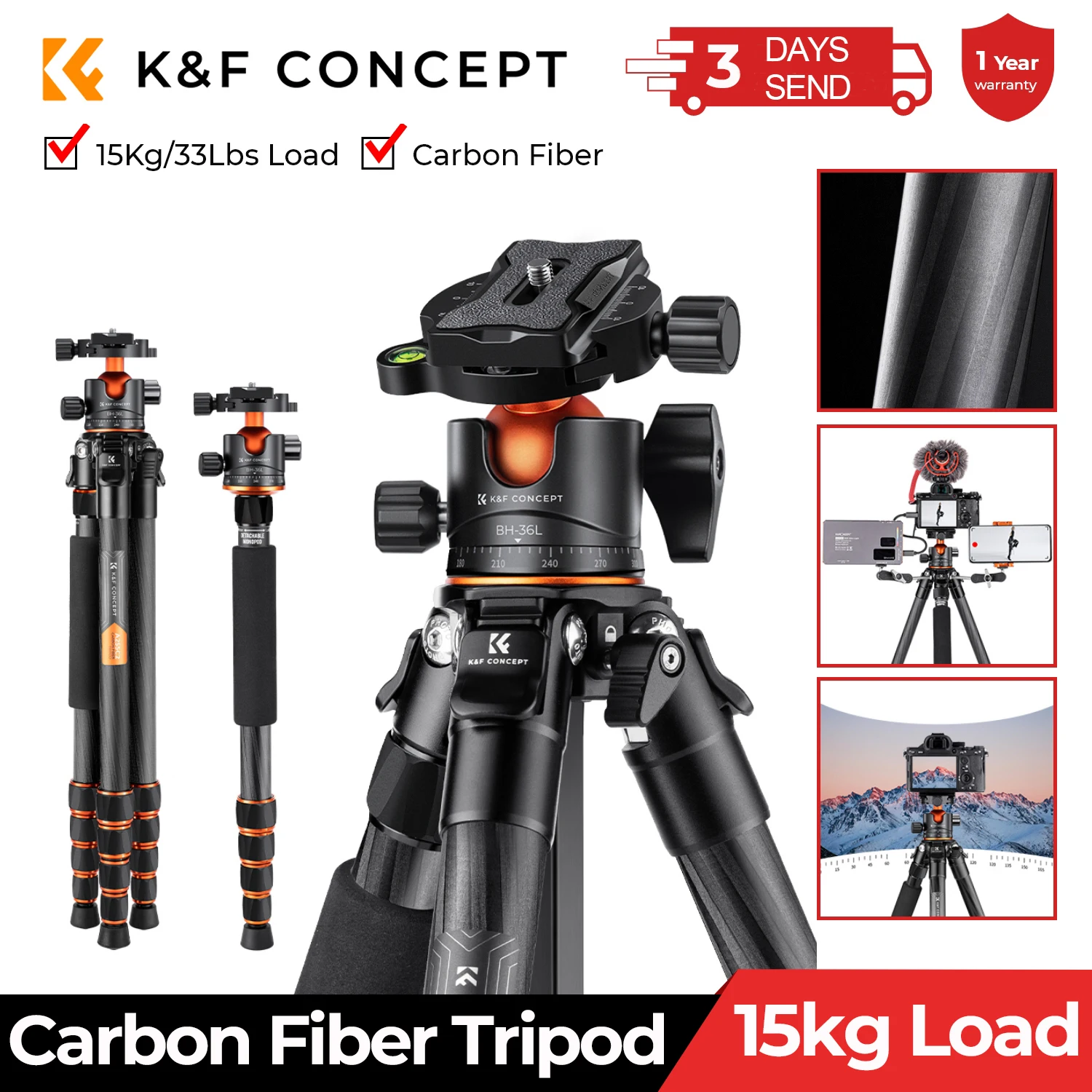 Promaster XC-M 528CK Treppiede In Fibra Di Carbonio Con Testa A Sfera - Professionale, Modulare, Altezza Max 80", Peso 1,56 Kg, Nero