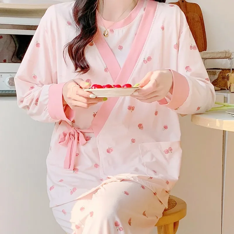 Maternity Clothing Set Three Pieces Lightweight Postpartum Nursing Clothes Outerwear Pregnant Women's Sleepwear Feeding Dress