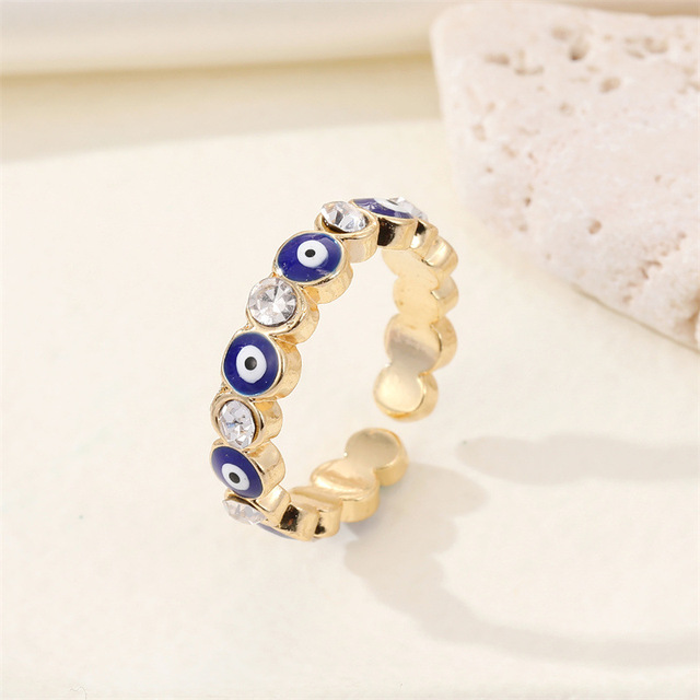 Turkish Evil Eye Ring For Women Open Rainbow Crystal Enamel Heart Beads Finger Couple Jewelry Party Girls Fashion Gifts