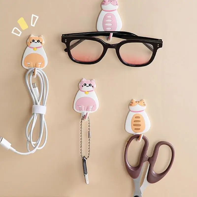 Creative Cute Cartoon Animal Cat Self-adhesive Hooks for Clothes Hat Scarf Key Holders Rack Home Decoration Wall Shlef Hanger 3