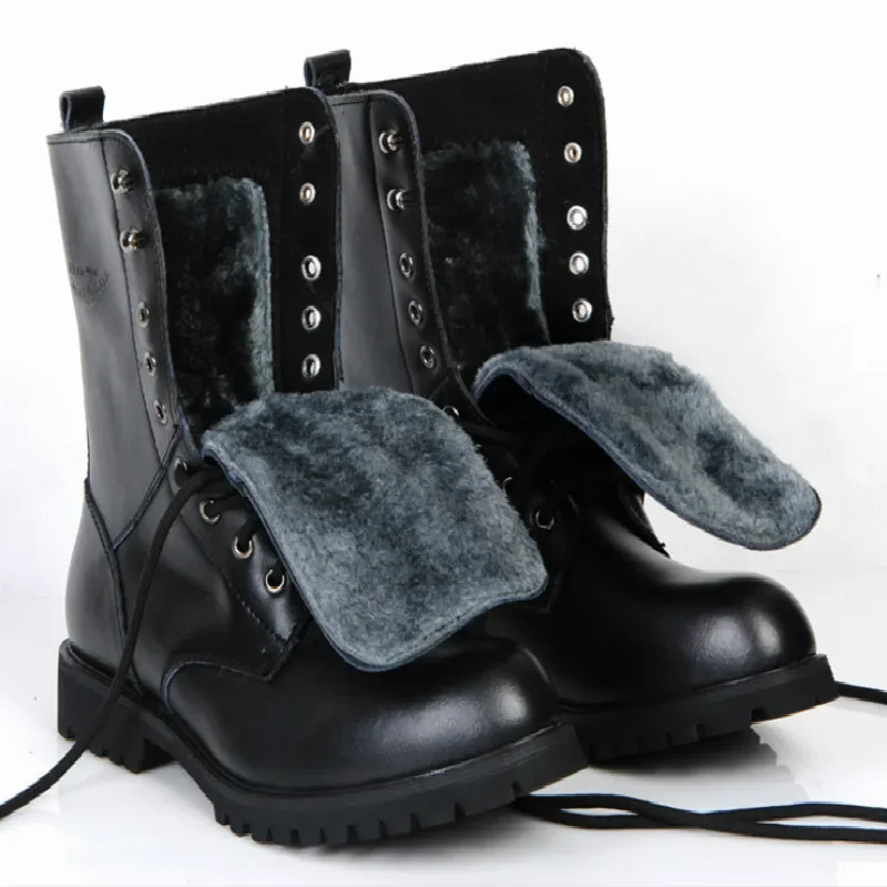 

Genuine Leather Men Military Boots Men's Motorcycle Riding Hunting Casual Walking Shoes High Top Desert Botas Hombre Black