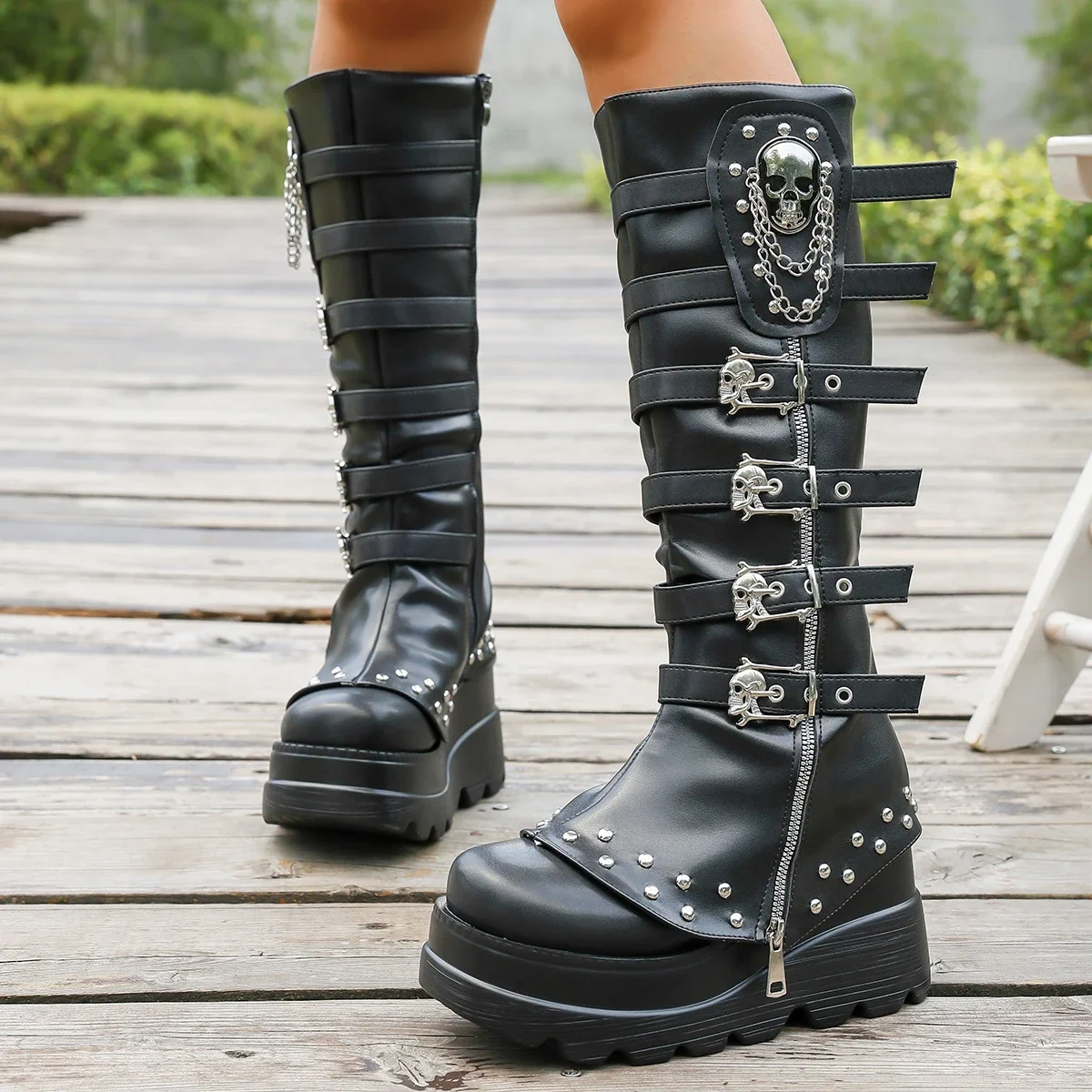 Women Flat Platform Zipper Shoes Round Toe Knee High Ankle Boots Comfortable Anti-slip Outdoor Boots Outdoor Zapatos De Mujer