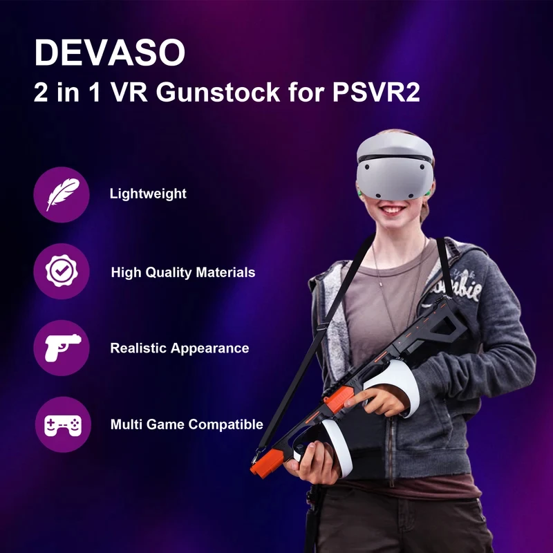 PSVR2용 마그네틱 VR 건 스톡, 3-in-1 교체형 핸들 액세서리(숄더 스트랩 포함)
