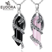 Eudora New Dragon Twining Hexagonal Prismatic Necklace Vintage Punk Obsidian Pink Crystal Pendant Jewelry Healing Gift 1