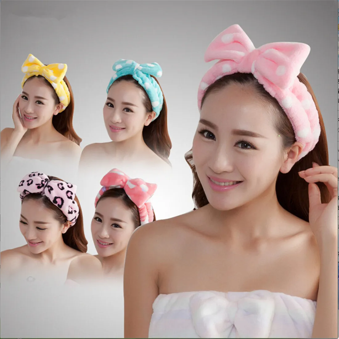 

Women Spa Headbands Bow Hair Band Soft Coral Fleece Skincare Headband for Makeup Shower Hair Accessories