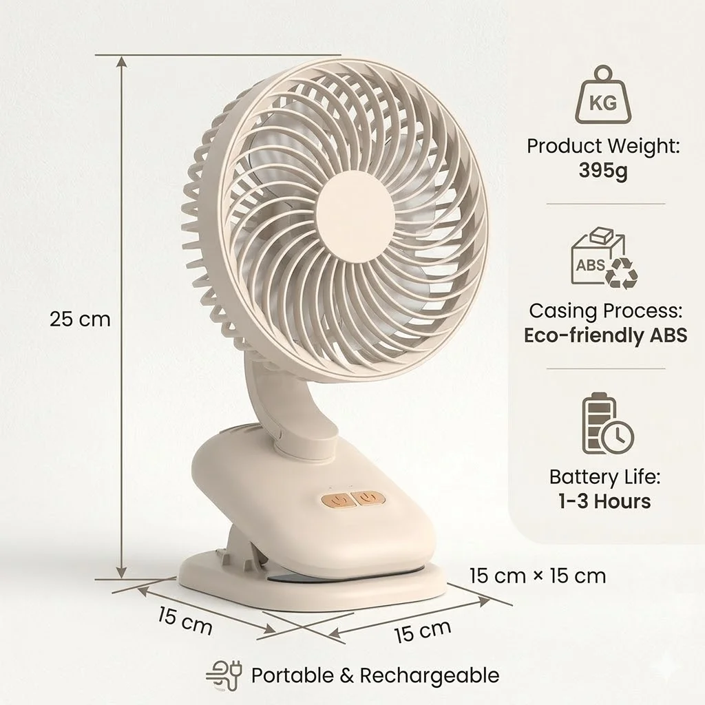 Clip On Fan, Stroller 1800mAh Rechargeable Portable With 4 Speeds, 120° Auto Oscillation Desk Fan_voghion.com