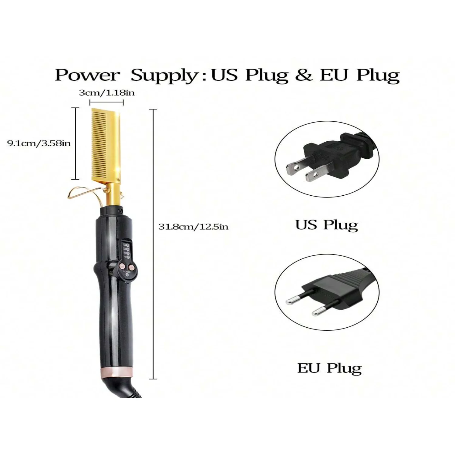 Hot Comb, Straightening Comb For Wigs, Hot Comb Hair Straightener, 220℃ High Heat With Dual Voltage, Portable Ceramic Brush,
