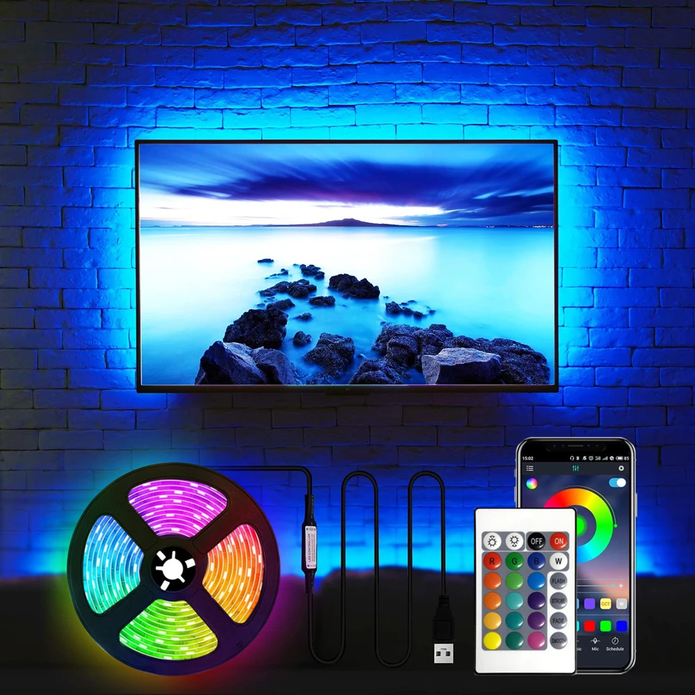 

LED Strip Light RGB 24key Remote Control Bluetooth APP Control USB 5V 2835/5050 1-10M Flexible Tape TV Backlight Home Decoration