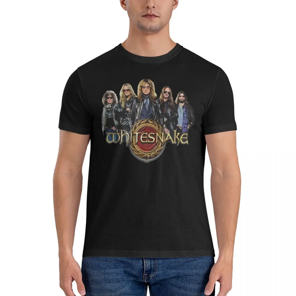 

Vintage Band T-Shirt for Men O Neck Pure Cotton T Shirt Whitesnake Short Sleeve Tee Shirt Printing Clothes