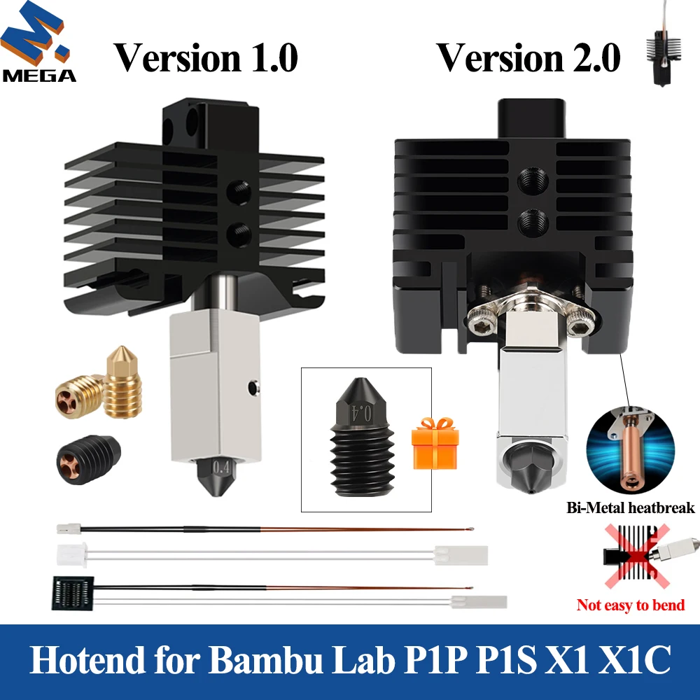 

For Bambu Lab p1p X1C P1S X1 Upgrade 2.0 Hotend High Speed Print 3D Extruder High Flow Hardened CHT Nozzle Heater Thermistor