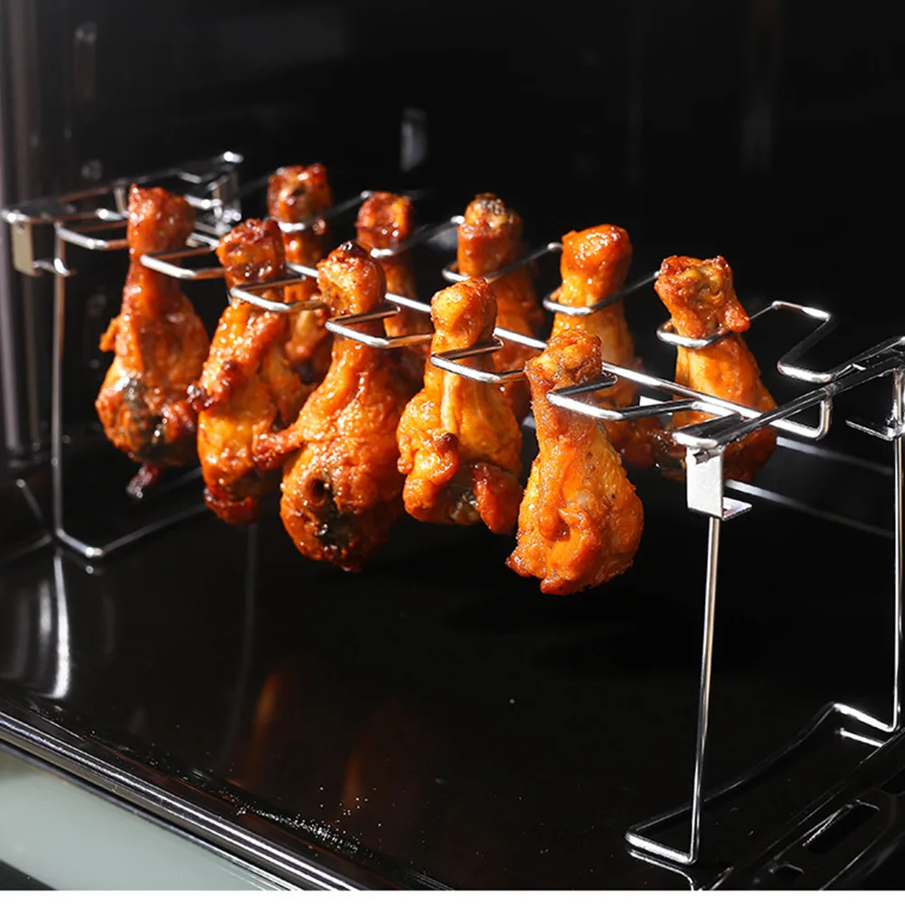 14 Slot Stainless Steel BBQ Grill Rib Shelf Barbecue Chicken Wing Leg Rack For Smoker Oven BBQ Vertical Roaster Stand Tool