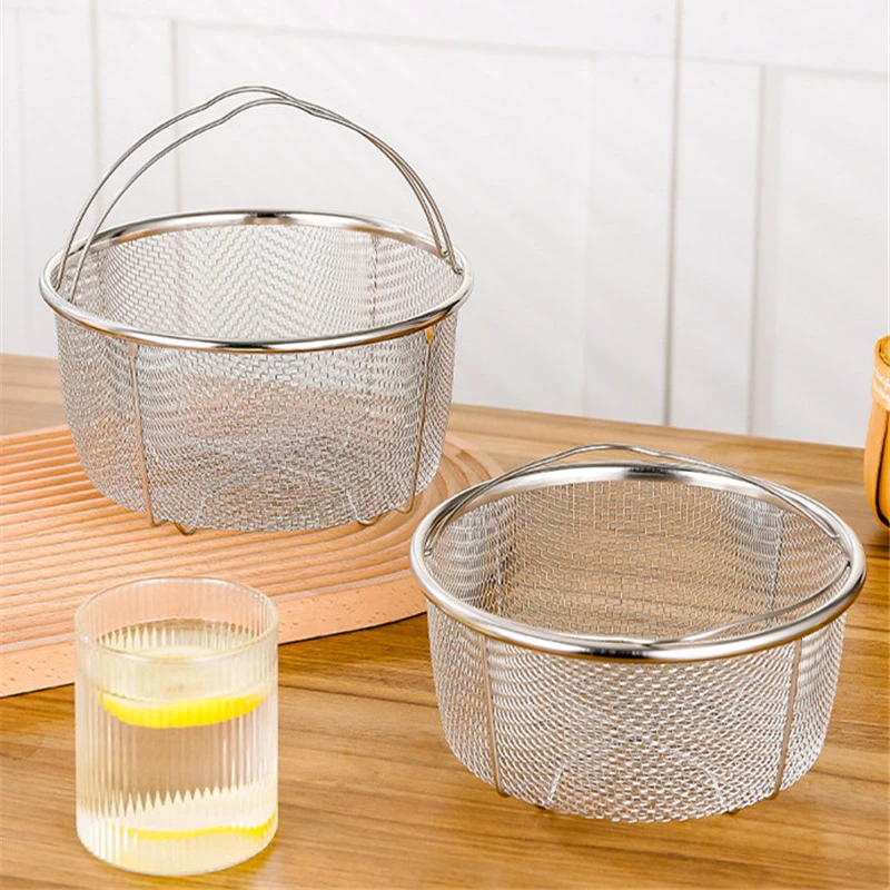Pressure Cooker Rice Steamer with Handle Stainless Steel Oil Filter Drain Basket Food Steaming Rack Kitchen Cooking Utensils